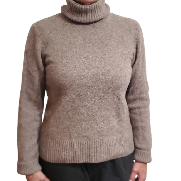 H&M WASHABLE WOOL TURTLENECK SWEATER HEATHERED BROWN RIBBED TRIM SZ M - Picture 10 of 10